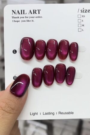 Deep Burgundy Cat Eye Press-On Nails
