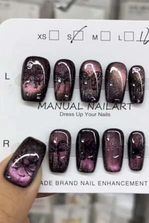 Black-Purple Cat Eye Butterfly Press-On Nails